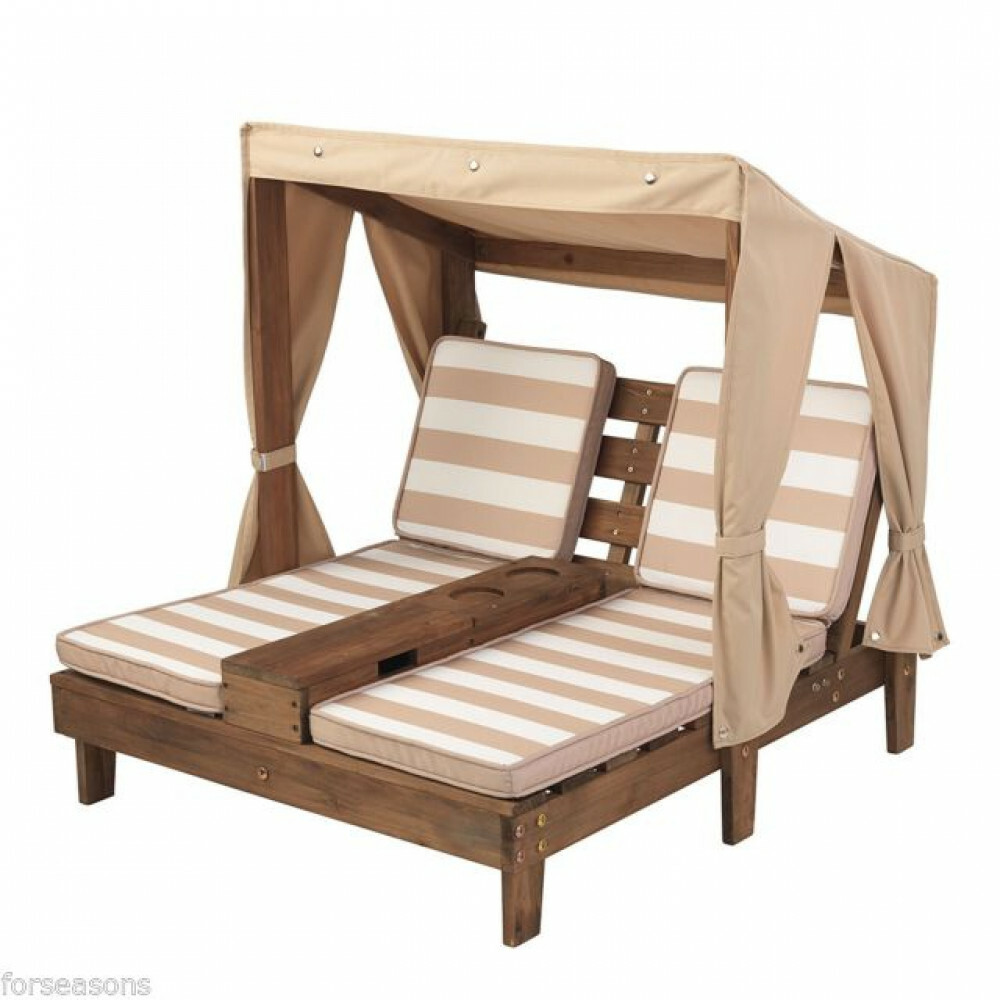 Tweepersoons Houten ligstoel -chaise longue- (Espressokleur bruin/ wit) - (00534) | Per Sempre Toys