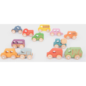 Kleurrijke Massief Beukenhouten Voertuigenset - Fantasierijk Spel en Educatief Speelgoed