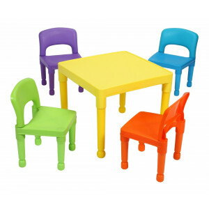 Kinder multi-gekleurde tafel en 4 stoelen set