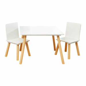 Set van witte en grenenhouten tafel en stoelen voor kinderen