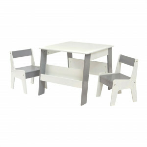 Witte en grijze boekenplank tafel en stoel voor kinderen