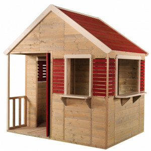 Houten speelhuis - Zomervilla - Rood - Huisje voor buiten / tuin - FSC - Voor kinderen - 120 x 155 cm - EU product
