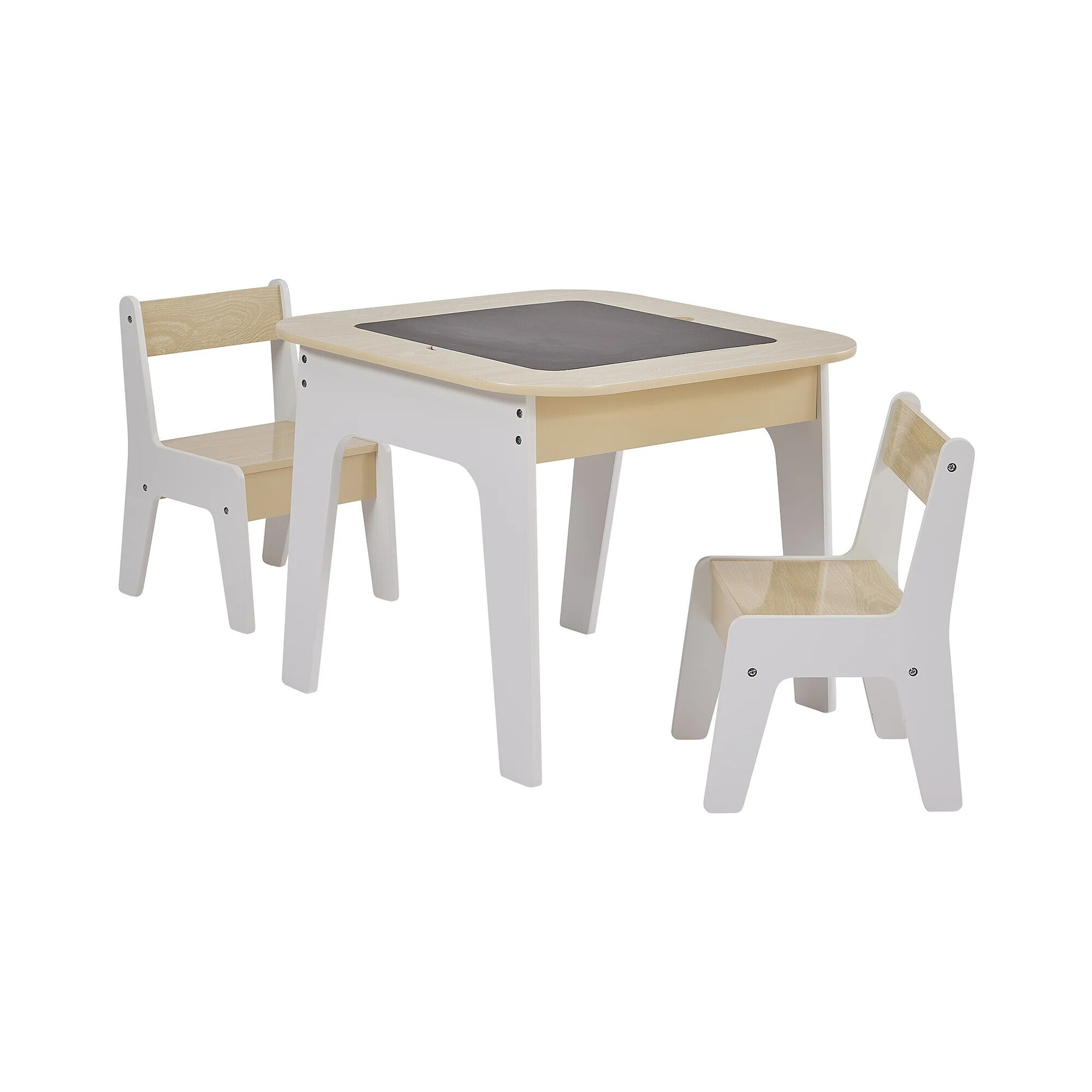 Puecrof Creatieve kindertafel met stoel van massief hout, multifunctionele leer- en speeltafel met opbergruimte voor peuters vanaf 12 maanden, schildertafel voor thuis met ergonomische kinderstoel
